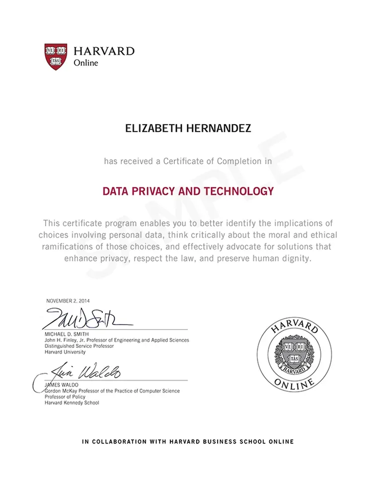 Sample Harvard Online Certificate of Completion