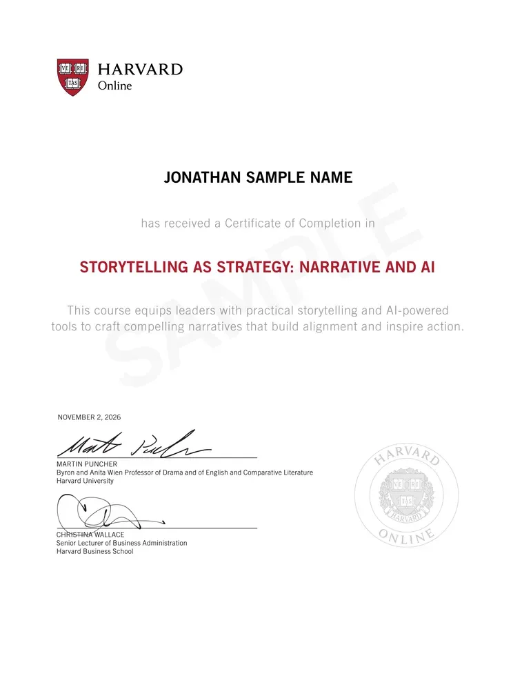 Sample Harvard Online Certificate of Completion